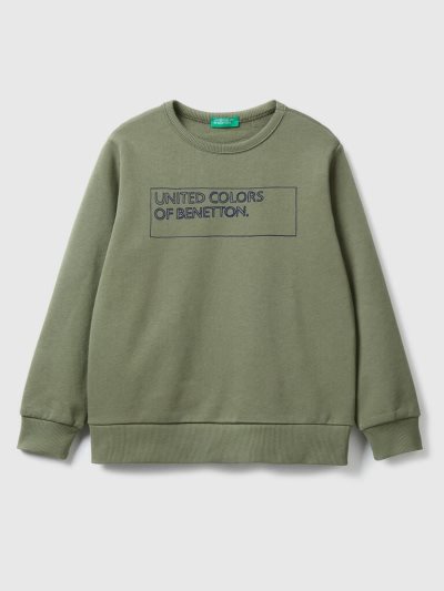Military Green Kids' Benetton Logo Print Sweatshirt | AU597377
