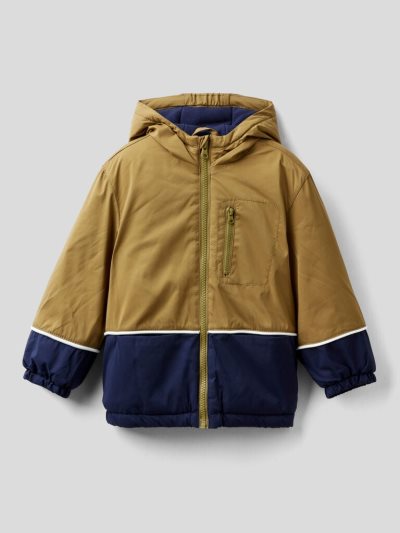 Military Green Kids' Benetton Padded Color Block Jackets | AU981804