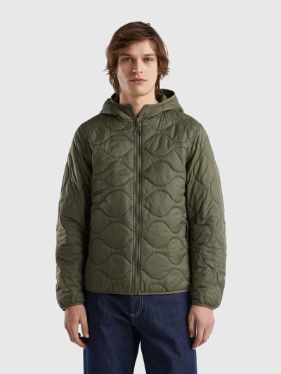 Military Green Men's Benetton Puffer Recycled Wadding Puffer Jackets | AU614082