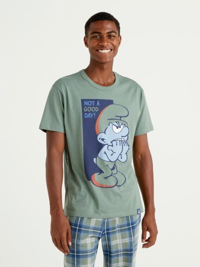 Military Green Men's Benetton Short Sleeve Smurfs T Shirts | AU329150