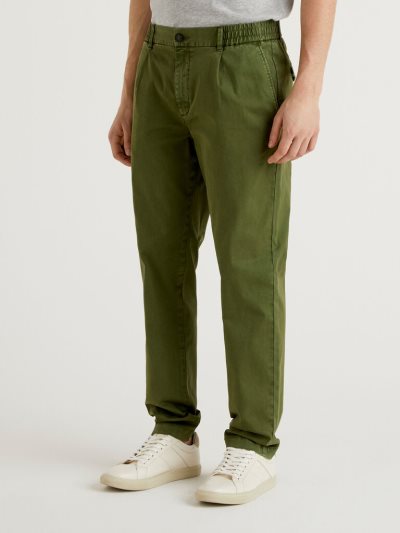 Military Green Men's Benetton Stretch Carrot Fit Chinos | AU563539