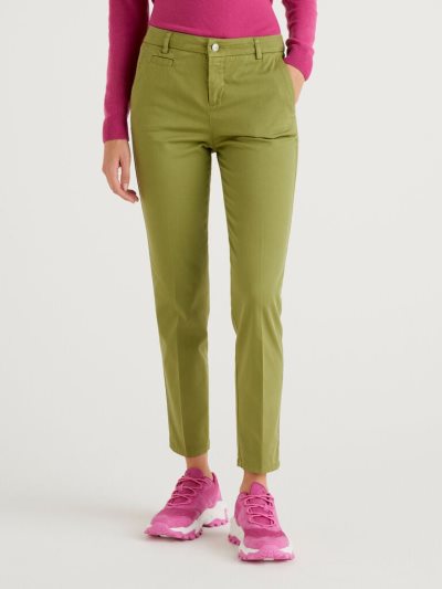 Military Green Women's Benetton Cotton Slim Fit Chinos | AU633084
