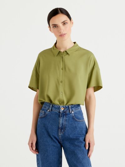 Military Green Women's Benetton Flowy Sustainable Viscose Shirts | AU189178