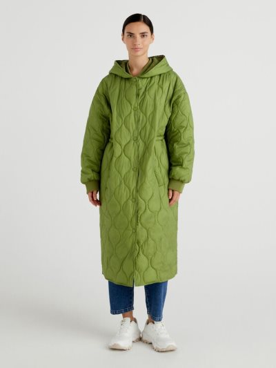 Military Green Women's Benetton Quilted Hood Padded Jackets | AU172071