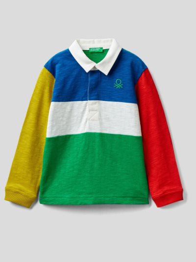 Multi-color Kids' Benetton 100% Cotton Rugby Long Sleeve Polos | AU183437