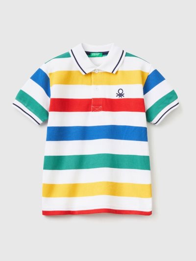 Multi-color Kids' Benetton Short Sleeve Stripes Polo Shirts | AU547307