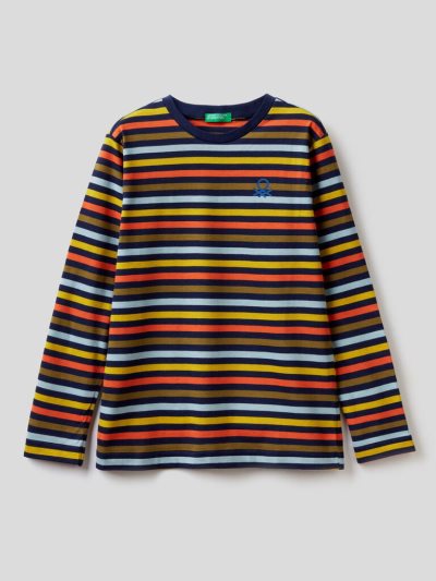 Multi-color Kids' Benetton Striped 100% Cotton Long Sleeve T-shirts | AU970863