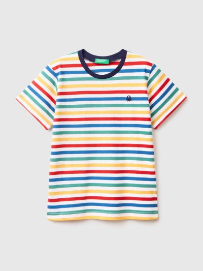 Multi-color Kids' Benetton Striped Cotton Short Sleeve T-shirts | AU986126
