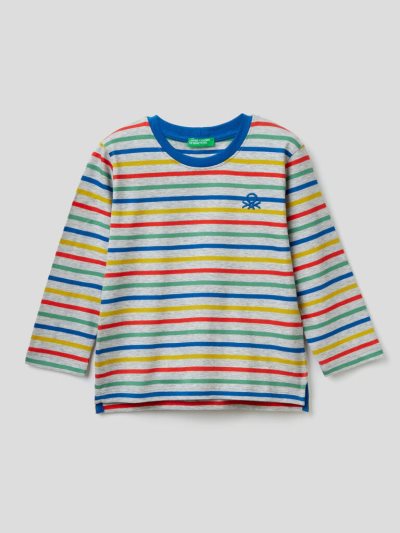 Multi-color Kids' Benetton Striped Organic Cotton Long Sleeve T-shirts | AU952756