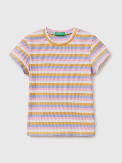 Multi-color Kids' Benetton Striped Stretch Cotton Short Sleeve T-shirts | AU553658