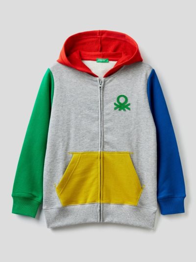 Multi-color Kids' Benetton Zip-up Logo Print Hoodie | AU713967