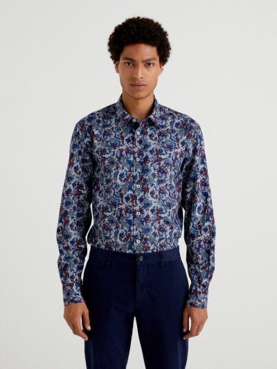 Multi-color Men's Benetton Floral Regular Fit Shirts | AU801193