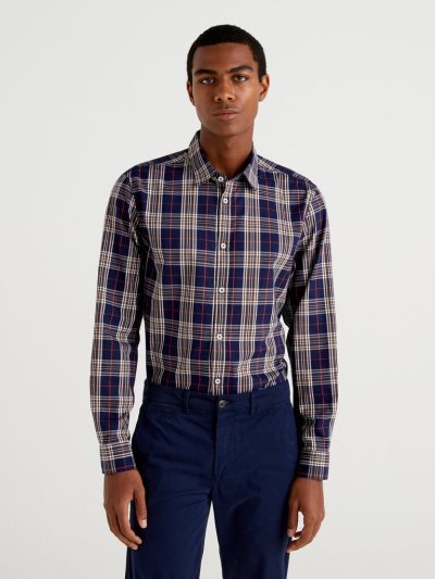 Multi-color Men's Benetton Slim Fit Check Shirts | AU528856