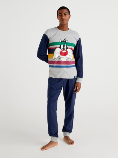 Multi-color Men's Benetton Sylvester Pyjamas Warm Cotton Vest | AU155284