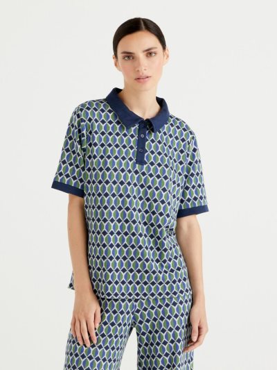 Multi-color Women's Benetton Boxy Fit Geometric Pattern Polo Shirts | AU170127
