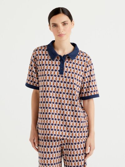 Multi-color Women's Benetton Boxy Fit Geometric Pattern Polo Shirts | AU598569