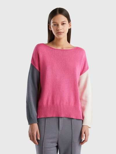 Multi-color Women's Benetton Cotton Blend Long Sleeve Sweaters | AU454253