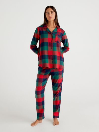 Multi-color Women's Benetton Open Check Flannel Matching Sets | AU649869