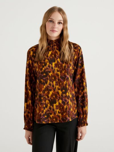 Multi-color Women's Benetton Patterned High Collar Blouse | AU047144