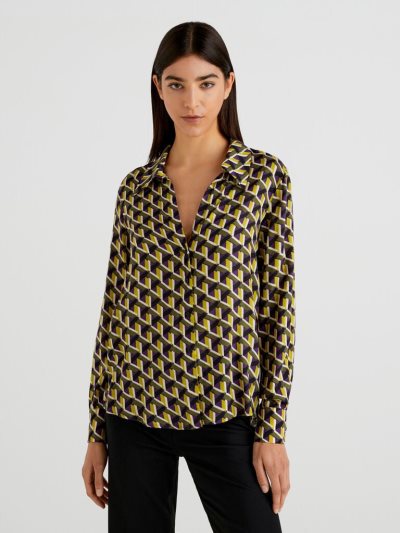 Multi-color Women's Benetton Printed Pure Viscose Shirts | AU093796
