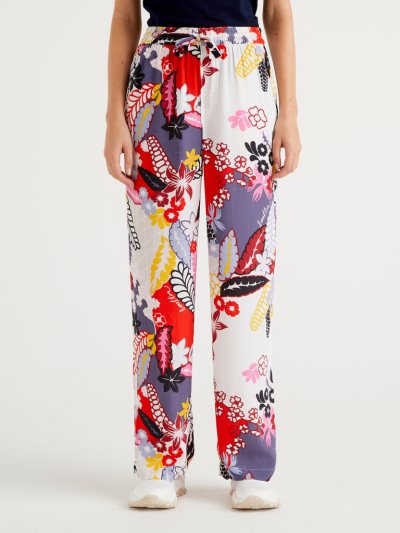 Multi-color Women's Benetton Straight Leg Tropical Print Trousers | AU681453