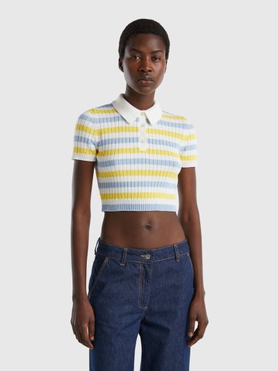 Multi-color Women's Benetton Striped Cropped Polo Shirts | AU496579