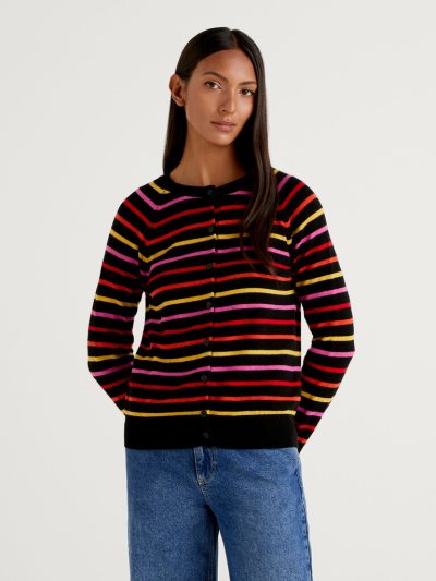 Multi-color Women's Benetton Striped Wool Blend Cardigan | AU502319