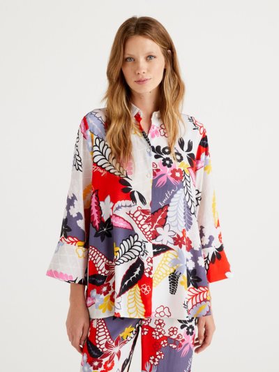 Multi-color Women's Benetton Tropical Print Shirts | AU638735