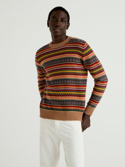 Multicolor Men's Benetton Jacquard Crew Neck Sweaters | AU257710