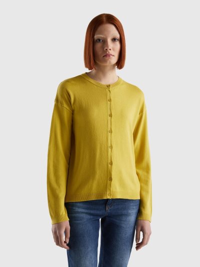 Mustard Women's Benetton Buttons Crew Neck Cardigan | AU514811