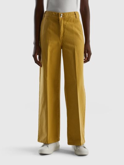 Mustard Women's Benetton High-waisted Wide Leg Trousers | AU125867