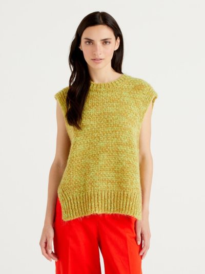Mustard Women's Benetton Mohair Blend Slits Vest | AU553180