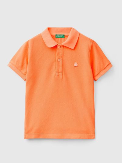 Neon Orange Kids' Benetton Organic Cotton Short Sleeve Polos | AU728274