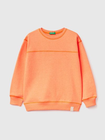 Neon Orange Kids' Benetton Pullover Recycled Fabric Sweatshirt | AU889863