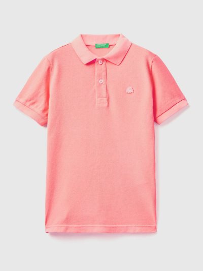 Neon Pink Kids' Benetton Organic Cotton Short Sleeve Polos | AU888142