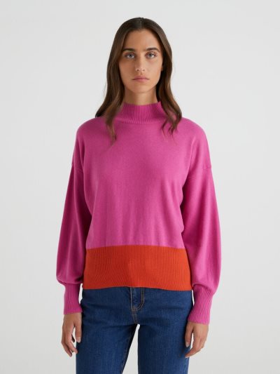 Neon Pink Women's Benetton Cashmere Blend Turtleneck High Neck Sweaters | AU394443