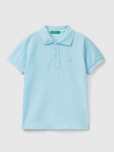 Neon Sky Blue Kids' Benetton Organic Cotton Short Sleeve Polos | AU968195