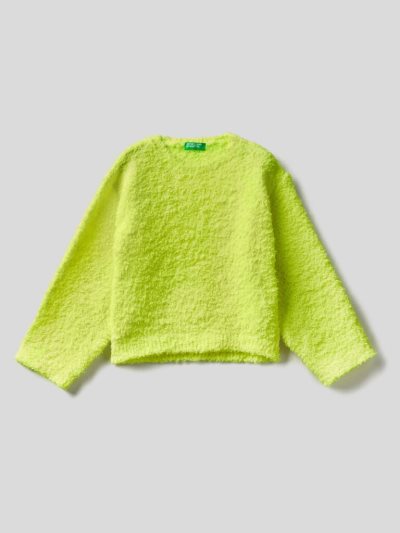 Neon Yellow Kids' Benetton Boxy Fit Bouclé Look Sweaters | AU674111