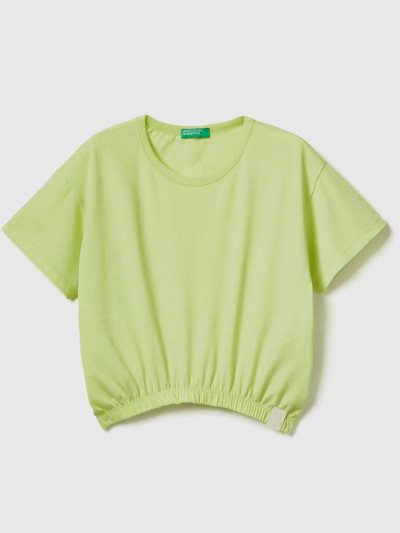 Neon Yellow Kids' Benetton Boxy Fit Recycled Fabric Short Sleeve T-shirts | AU435948