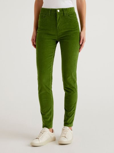 Olive Green Women's Benetton Five Pocket Velvet Trousers | AU752793