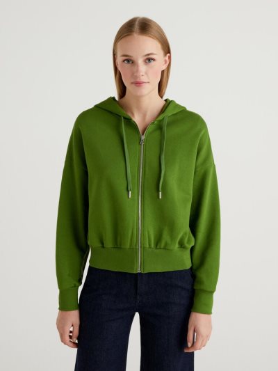 Olive Green Women's Benetton Zip-up Hoodie | AU679018