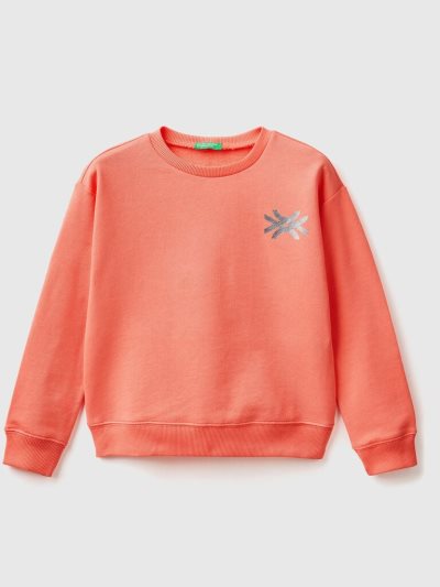 Orange Coral Kids' Benetton 100% Cotton Logo Sweatshirt | AU067382