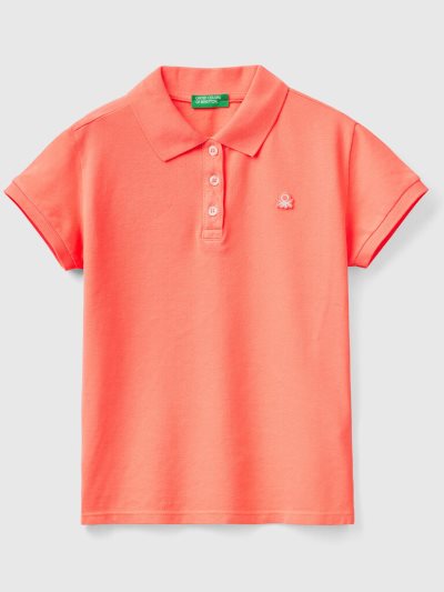 Orange Coral Kids' Benetton Organic Cotton Short Sleeve Polo Shirts | AU369778