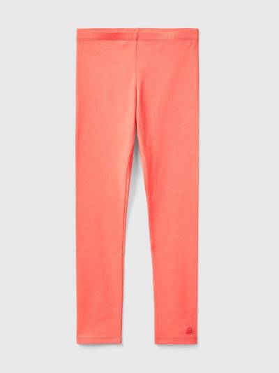 Orange Coral Kids' Benetton Stretch Cotton Logo Leggings | AU980040