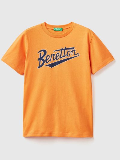 Orange Kids' Benetton 100% Organic Cotton Short Sleeve T-shirts | AU034265