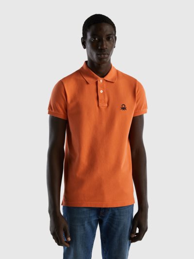 Orange Men's Benetton Brick Slim Fit Short Sleeve Polos | AU747954