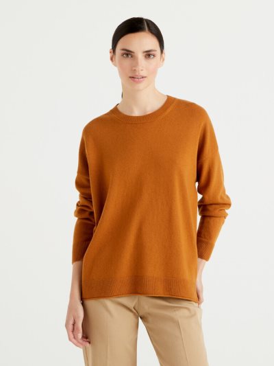 Orange Women's Benetton Boxy Fit Cashmere Blend Crew Neck Sweaters | AU789120
