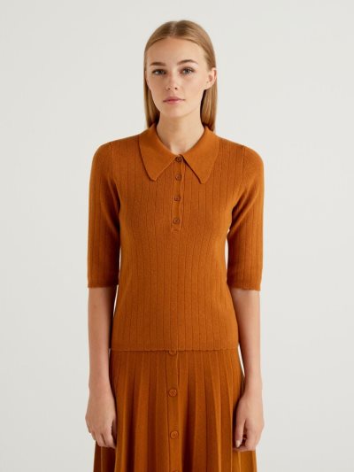 Orange Women's Benetton Slim Fit Knit Polo Shirts | AU872145