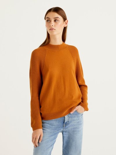 Orange Women's Benetton Wool Blend Turtleneck High Neck Sweaters | AU825138