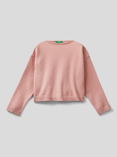 Pastel Pink Kids' Benetton Cropped Cotton Blend Sweaters | AU672931